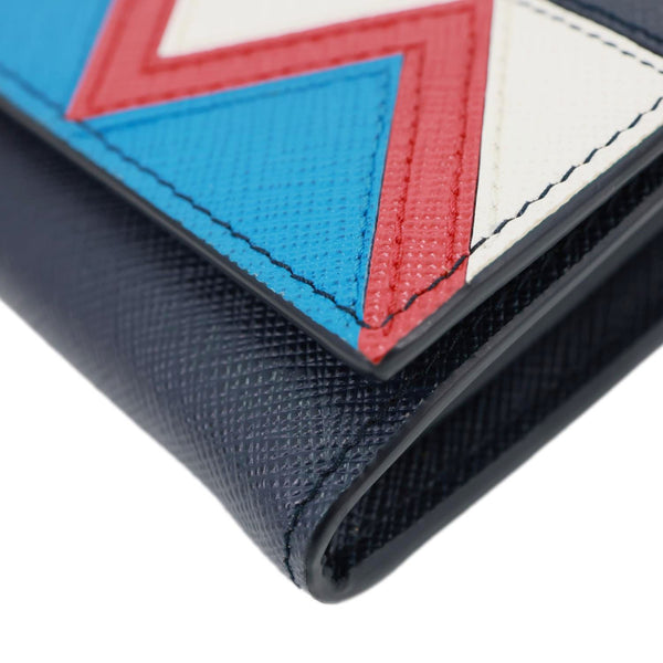 PRADA Saffiano Leather Continental Wallet Navy Blue