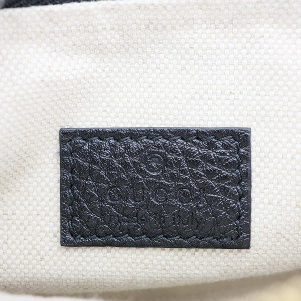 GUCCI Emblem Grainy Leather Shoulder Bag Black 815278