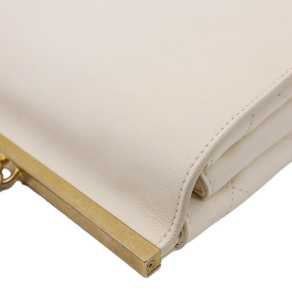 CHANEL Coco Luxe Flap Quilted Lambskin Leather Top Handle Shoulder Bag White