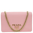 PRADA Chain Flap Saffiano Leather Crossbody Bag Pink