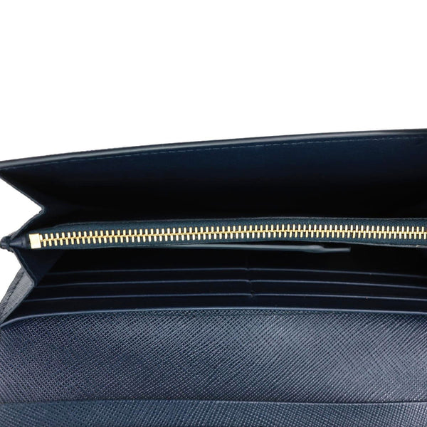 PRADA Saffiano Leather Continental Wallet Navy Blue