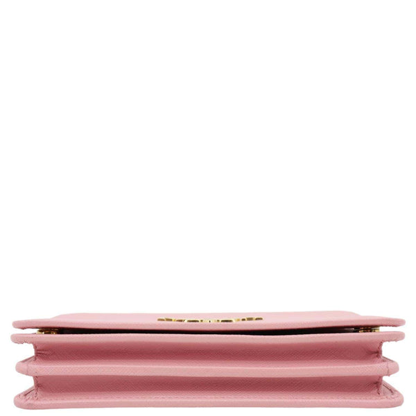 PRADA Chain Flap Saffiano Leather Crossbody Bag Pink