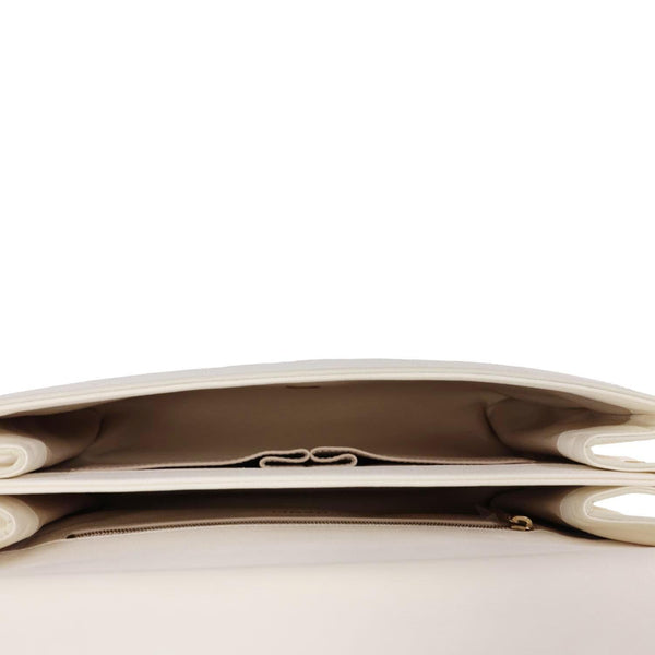 CHANEL Coco Luxe Flap Quilted Lambskin Leather Top Handle Shoulder Bag White