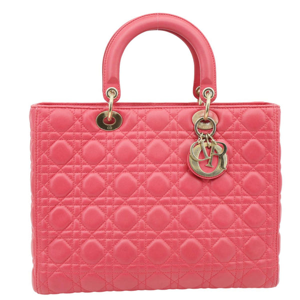 CHRISTIAN DIOR Lady Dior Large Quilted Lambskin Leather Shoulder Bag Pink