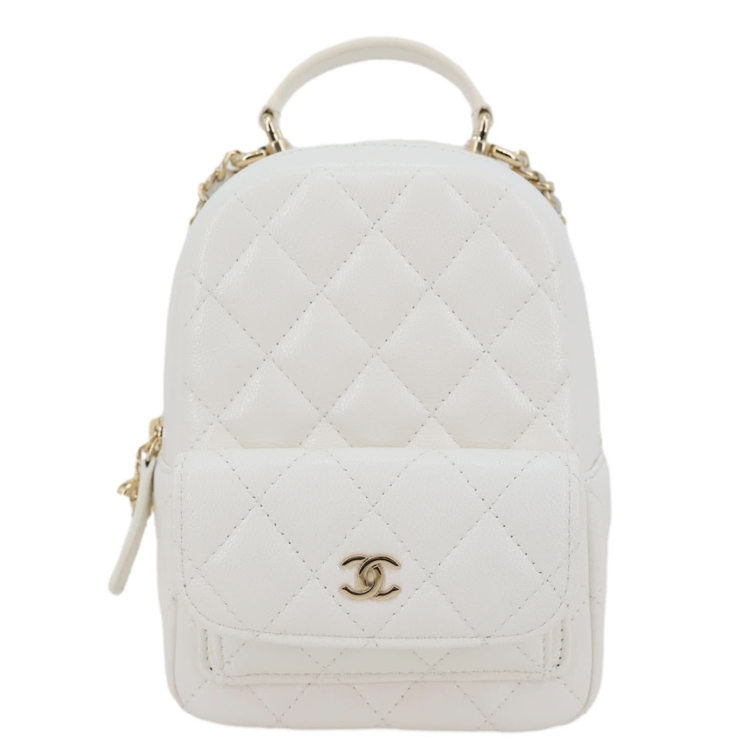 chanel mini backpack 2015 CHANEL Classic CC Mini Quilted Caviar Leather Backpack White