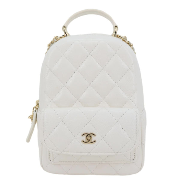 CHANEL Classic CC Mini Quilted Caviar Leather Backpack White