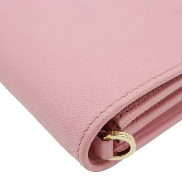 PRADA Chain Flap Saffiano Leather Crossbody Bag Pink
