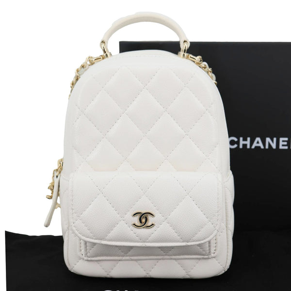 CHANEL Classic CC Mini Quilted Caviar Leather Backpack White