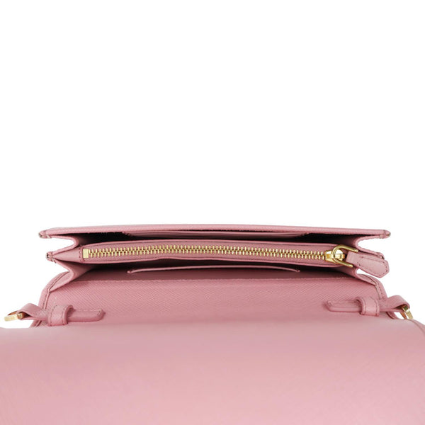 PRADA Chain Flap Saffiano Leather Crossbody Bag Pink