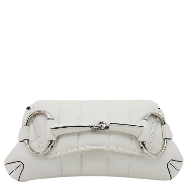GUCCI Horsebit Quilted Lambskin Leather Chain Shoulder Bag White 764339