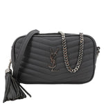 YVES SAINT LAURENT Lou Mini Grain De Poudre Matelasse Leather Camera Bag Grey