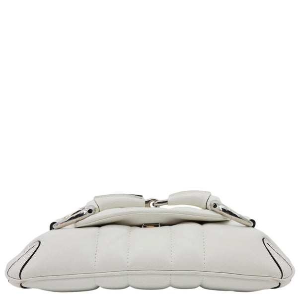 GUCCI Horsebit Quilted Lambskin Leather Chain Shoulder Bag White 764339