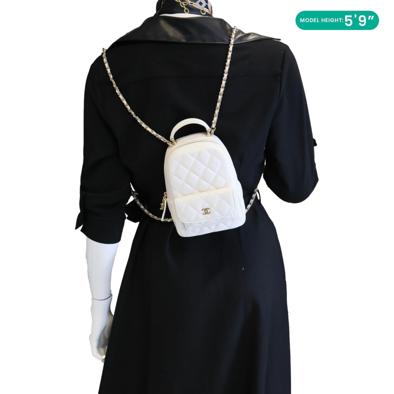 CHANEL Classic CC Mini Quilted Caviar Leather Backpack White