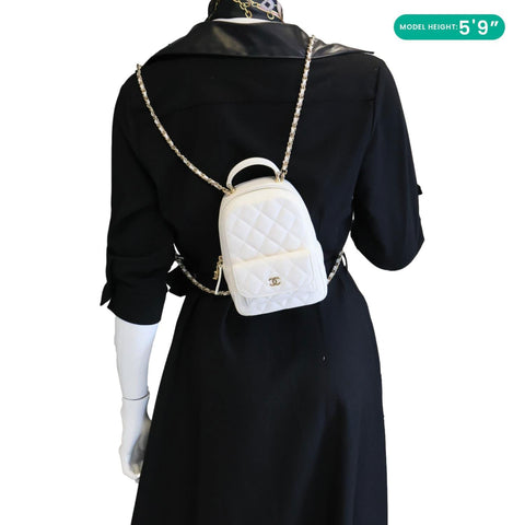 CHANEL Classic CC Mini Quilted Caviar Leather Backpack White