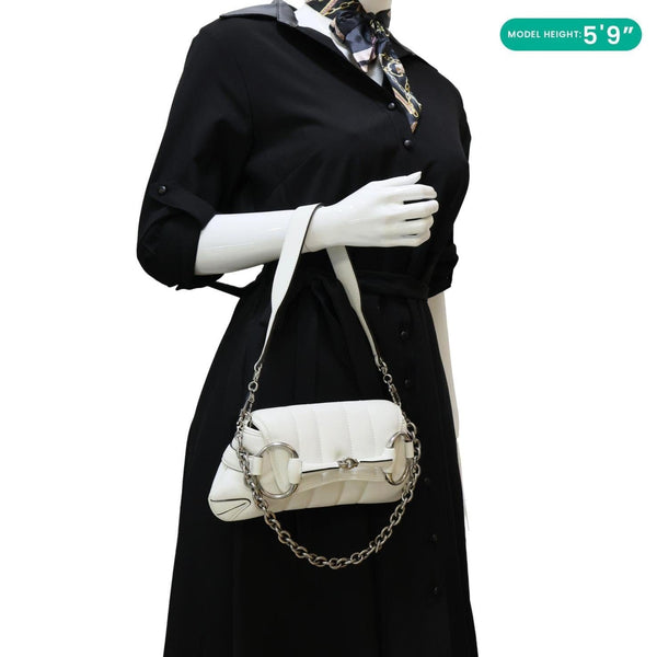 GUCCI Horsebit Quilted Lambskin Leather Chain Shoulder Bag White 764339
