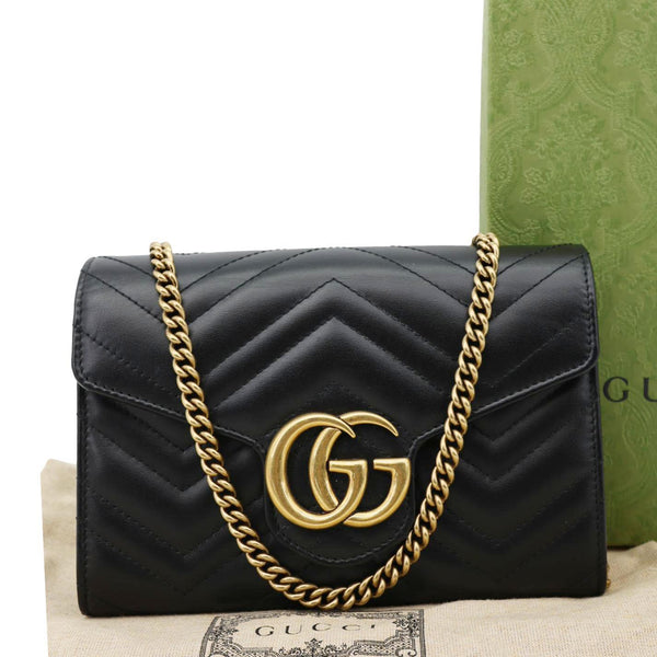 GUCCI GG Marmont Mini Matelasse Leather Crossbody Bag Black 474575