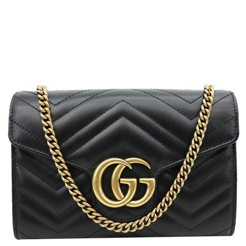 GUCCI GG Marmont Mini Matelasse Leather Crossbody Bag Black 474575