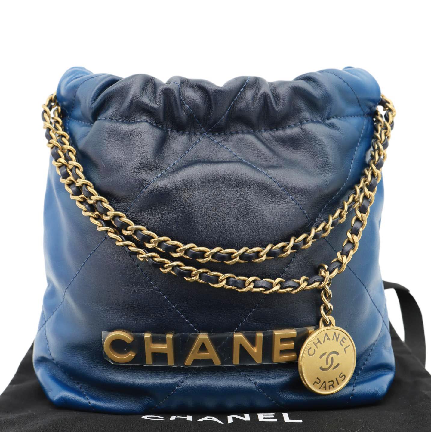 CHANEL 22 Mini Bag Gradient Quilted Calfskin Leather Crossbody Bag Blu