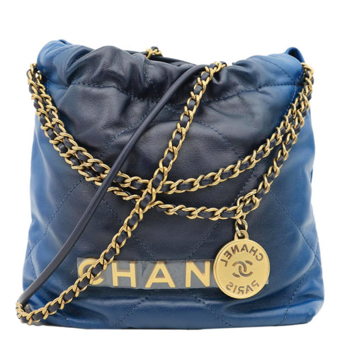 CHANEL 22 Mini Bag Gradient Quilted Calfskin Leather Crossbody Bag Blue