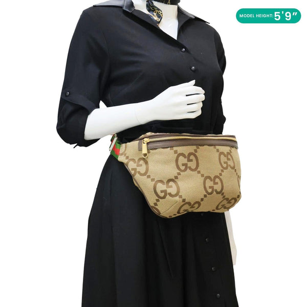 GUCCI Jumbo GG Canvas Leather Belt Bag Brown 696031