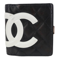 CHANEL Cambon Ligne Quilted Calfskin Leather Compact Wallet Black