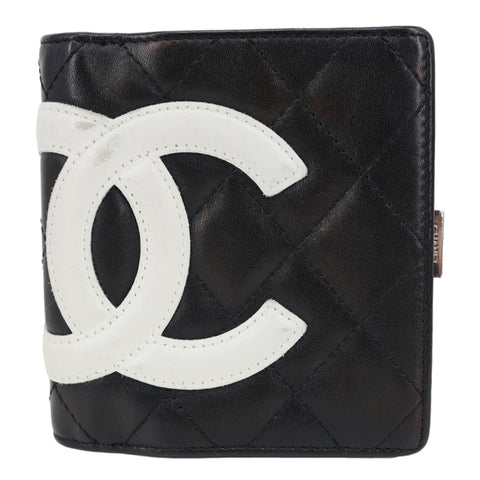 CHANEL Cambon Ligne Quilted Calfskin Leather Compact Wallet Black