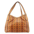 MCM Visetos Canvas Monogram Shopper Tote Bag Cognac