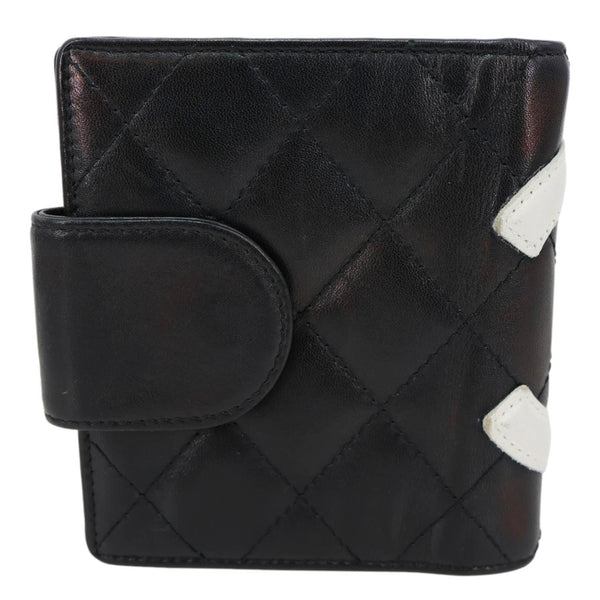 CHANEL Cambon Ligne Quilted Calfskin Leather Compact Wallet Black