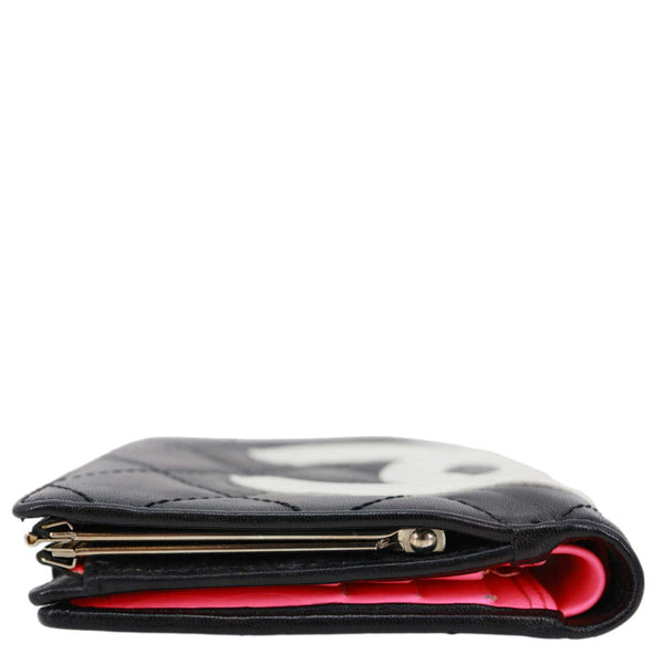 CHANEL Cambon Ligne Quilted Calfskin Leather Compact Wallet Black