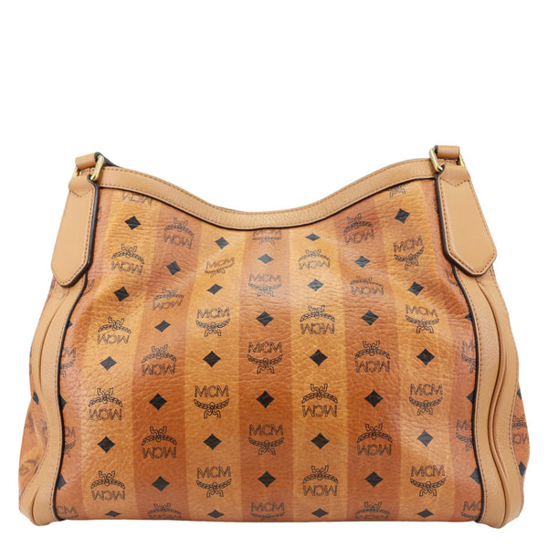 MCM Visetos Canvas Monogram Shopper Tote Bag Cognac