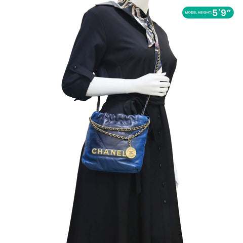 CHANEL 22 Mini Bag Gradient Quilted Calfskin Leather Crossbody Bag Blue