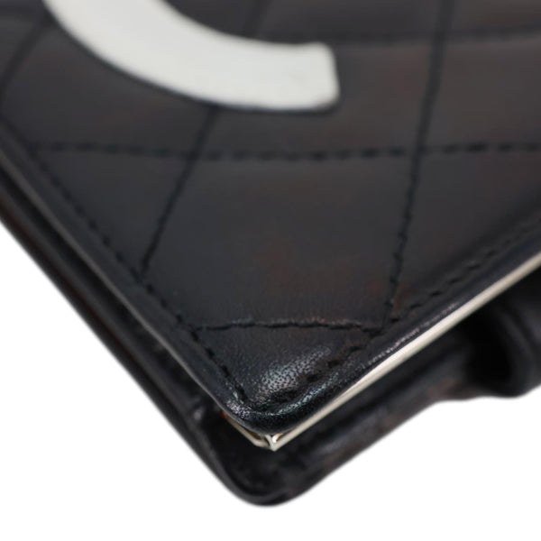 CHANEL Cambon Ligne Quilted Calfskin Leather Compact Wallet Black