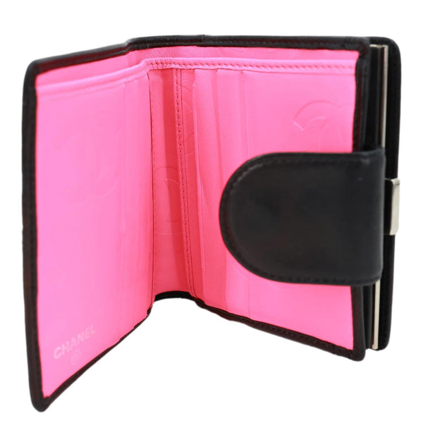CHANEL Cambon Ligne Quilted Calfskin Leather Compact Wallet Black