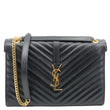 YVES SAINT LAURENT Envelope Grain De Poudre Chevron Leather Wallet On Chain Black