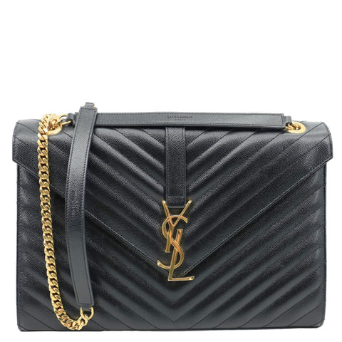 YVES SAINT LAURENT Envelope Grain De Poudre Chevron Leather Wallet On Chain Black
