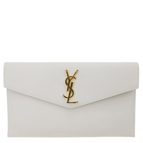 YVES SAINT LAURENT Uptown Calfskin Grain De Poudre Pouch Off White