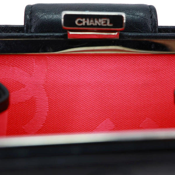 CHANEL Cambon Ligne Quilted Calfskin Leather Compact Wallet Black