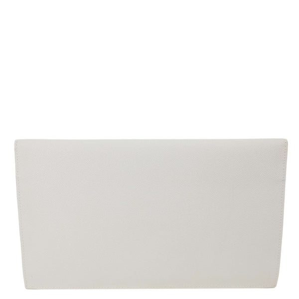 YVES SAINT LAURENT Uptown Calfskin Grain De Poudre Pouch Off White