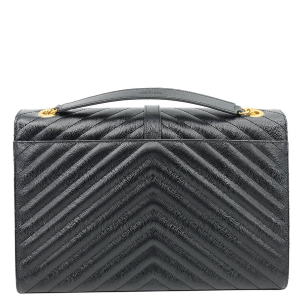YVES SAINT LAURENT Envelope Grain De Poudre Chevron Leather Wallet On Chain Black