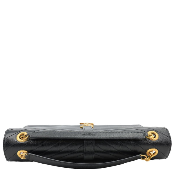 YVES SAINT LAURENT Envelope Grain De Poudre Chevron Leather Wallet On Chain Black