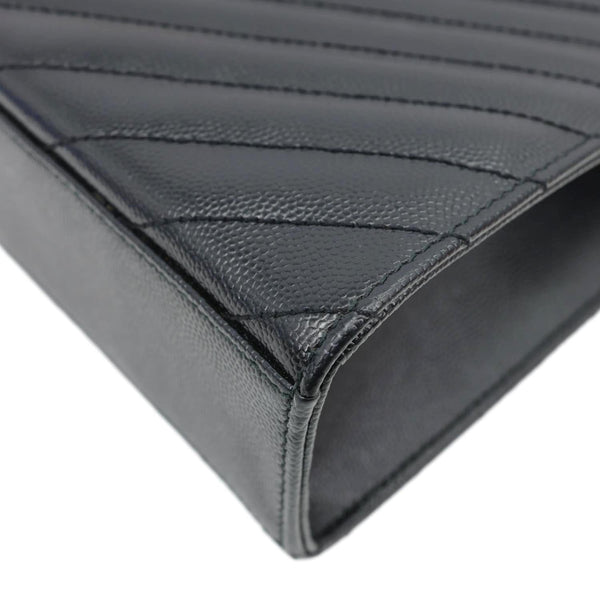 YVES SAINT LAURENT Envelope Grain De Poudre Chevron Leather Wallet On Chain Black