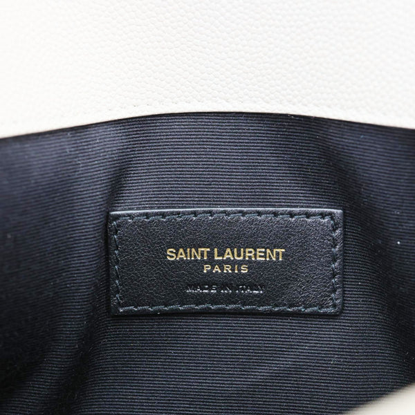 YVES SAINT LAURENT Uptown Calfskin Grain De Poudre Pouch Off White