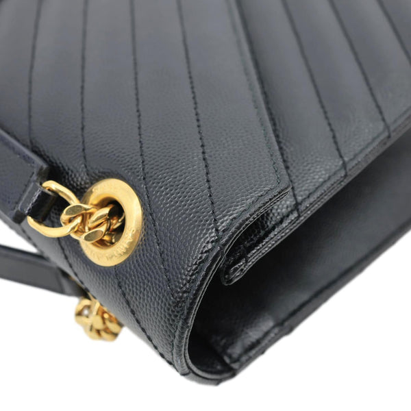YVES SAINT LAURENT Envelope Grain De Poudre Chevron Leather Wallet On Chain Black