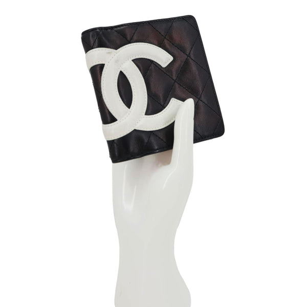 CHANEL Cambon Ligne Quilted Calfskin Leather Compact Wallet Black