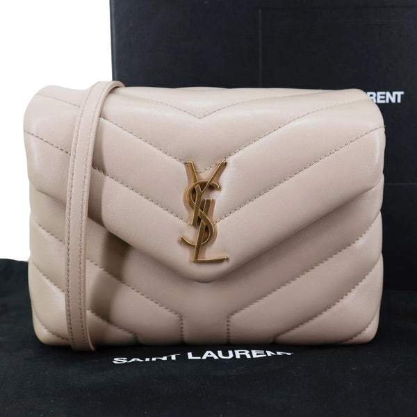 YVES SAINT LAURENT Loulou Toy Calfskin Quilted Leather Crossbody Bag Beige