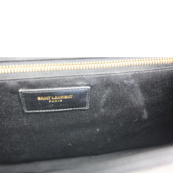 YVES SAINT LAURENT Envelope Grain De Poudre Chevron Leather Wallet On Chain Black
