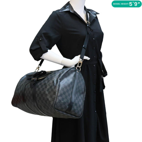 LOUIS VUITTON Keepall 45 Bandouliere Damier Graphite Canvas Duffle Bag Black