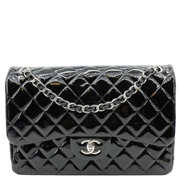 CHANEL Classic Double Flap Patent Leather Shoulder Bag Black