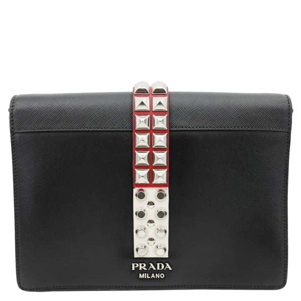 PRADA Studded Elektra Saffiano Leather Crossbody Bag Black