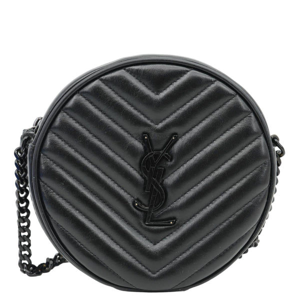 YVES SAINT LAURENT Round Chevron Leather Camera Crossbody Bag Black